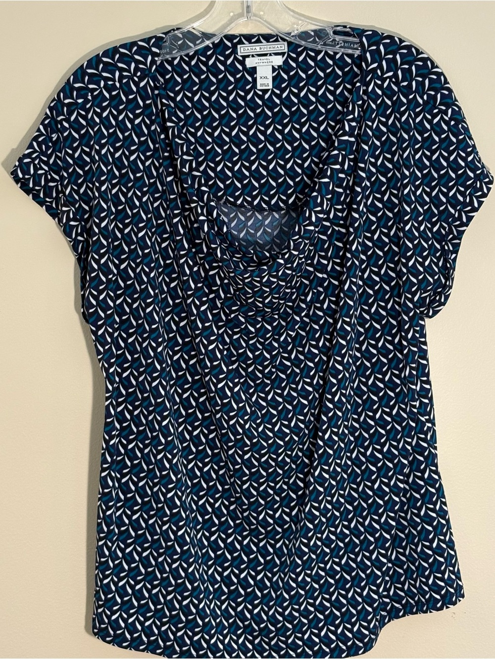 Dana Buchman Travel Anywhere Cowl Neck Blouse Navy/White Size-XXL